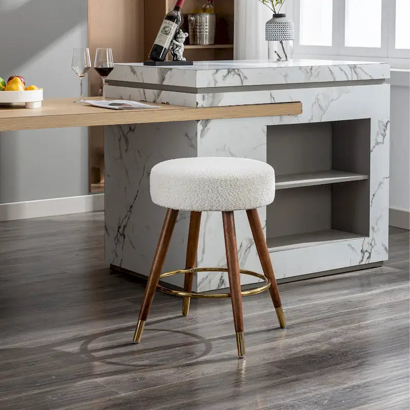 White 23.88   Upholstered Swivel Stool with Wood Frame