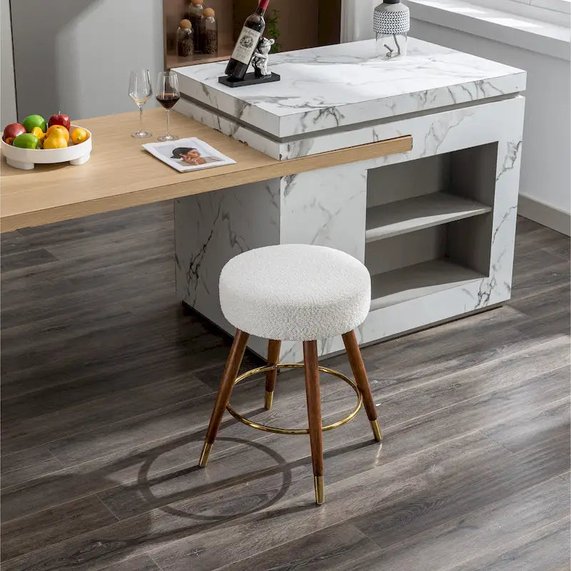 Tabouret pivotant rembourré blanc 23,88 avec structure en bois