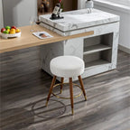 Tabouret pivotant rembourré blanc 23,88 avec structure en bois