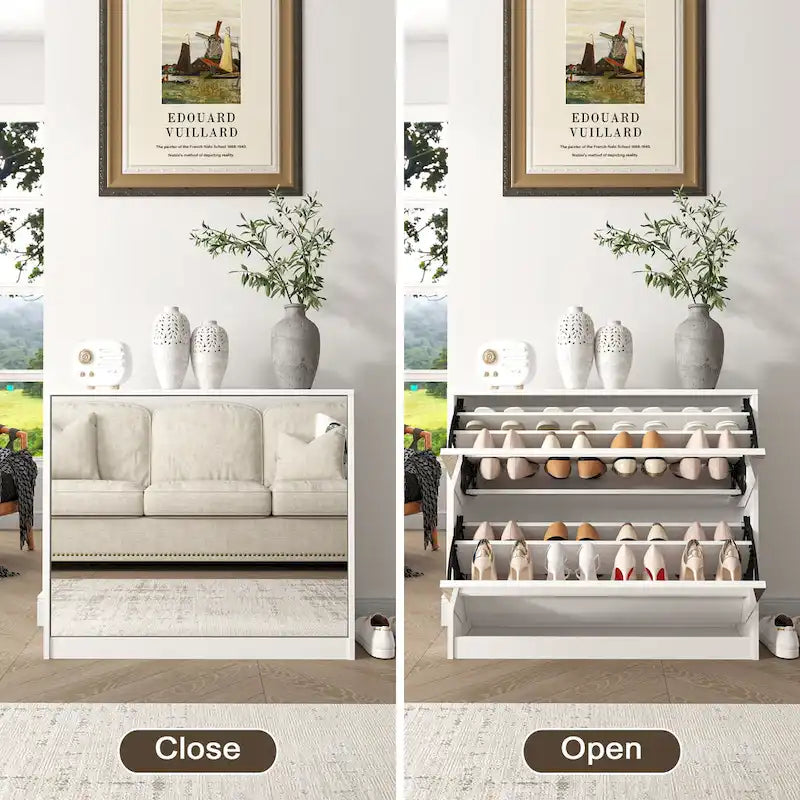 Meuble à chaussures à 2 niveaux avec tiroirs pour entrée, chambre, modèle à portes rabattables