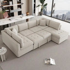117.3   Oversized Sectional Sofa U- shaped Sofa Couch Pull-out Sofa Bed with Two Throw Pillows for Living Room, Beige