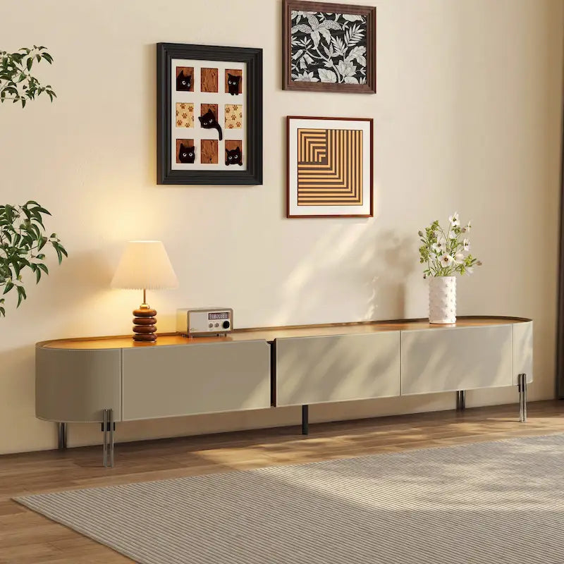 Meuble TV en cuir 86,6 cm, centre de divertissement moderne avec 3 tiroirs