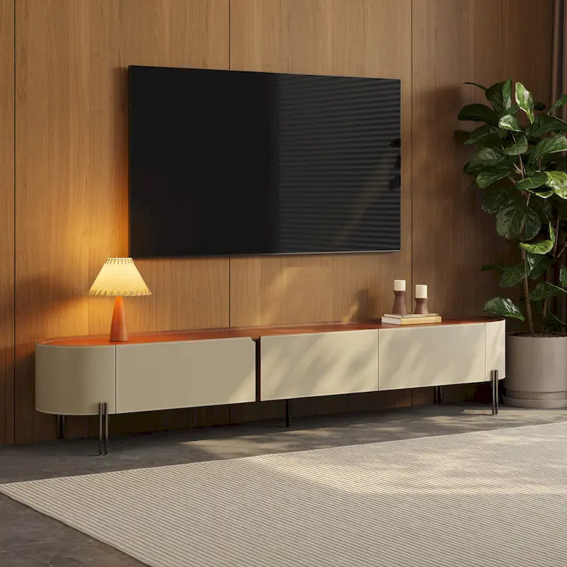 Meuble TV en cuir 86,6 cm, centre de divertissement moderne avec 3 tiroirs