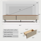 Meuble TV en cuir 86,6 cm, centre de divertissement moderne avec 3 tiroirs