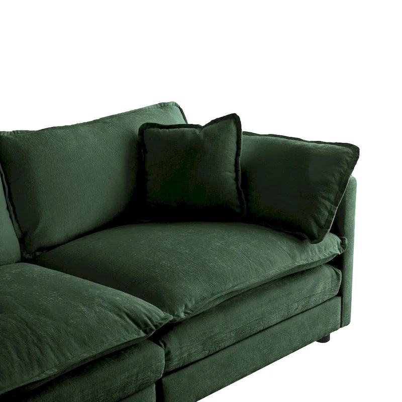 Canapé d'angle modulaire 3 pièces en chenille avec pouf