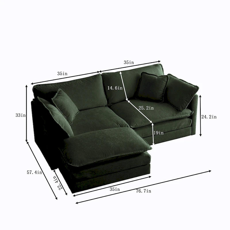 Canapé d'angle modulaire 3 pièces en chenille avec pouf
