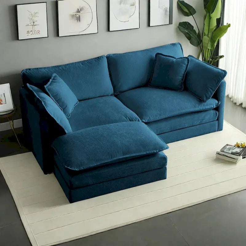 Canapé d'angle modulaire 3 pièces en chenille avec pouf