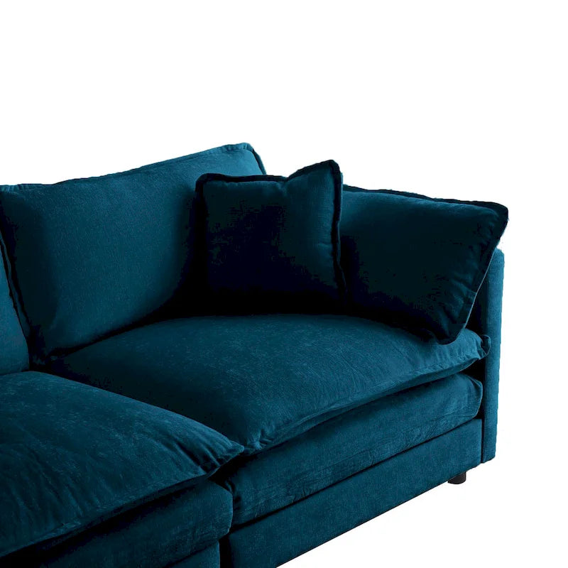 Canapé d'angle modulaire 3 pièces en chenille avec pouf