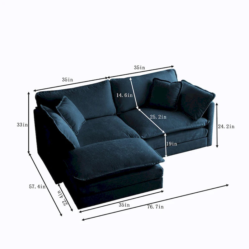 Canapé d'angle modulaire 3 pièces en chenille avec pouf