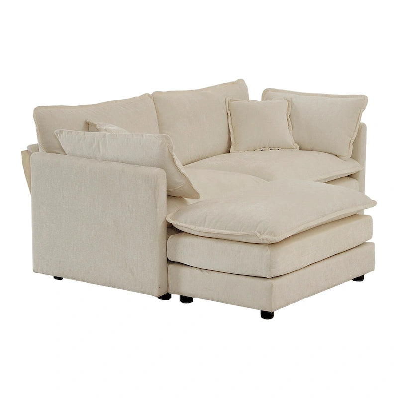 Canapé d'angle modulaire 3 pièces en chenille avec pouf