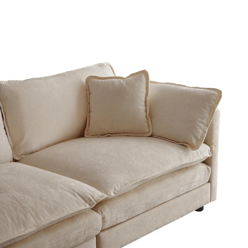 Canapé d'angle modulaire 3 pièces en chenille avec pouf