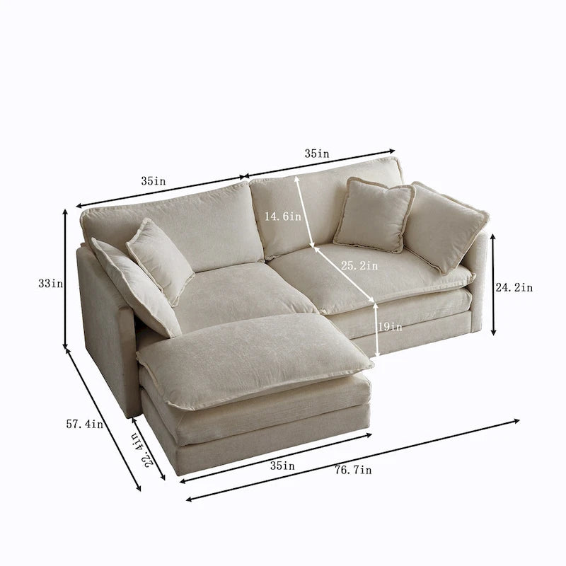 Canapé d'angle modulaire 3 pièces en chenille avec pouf
