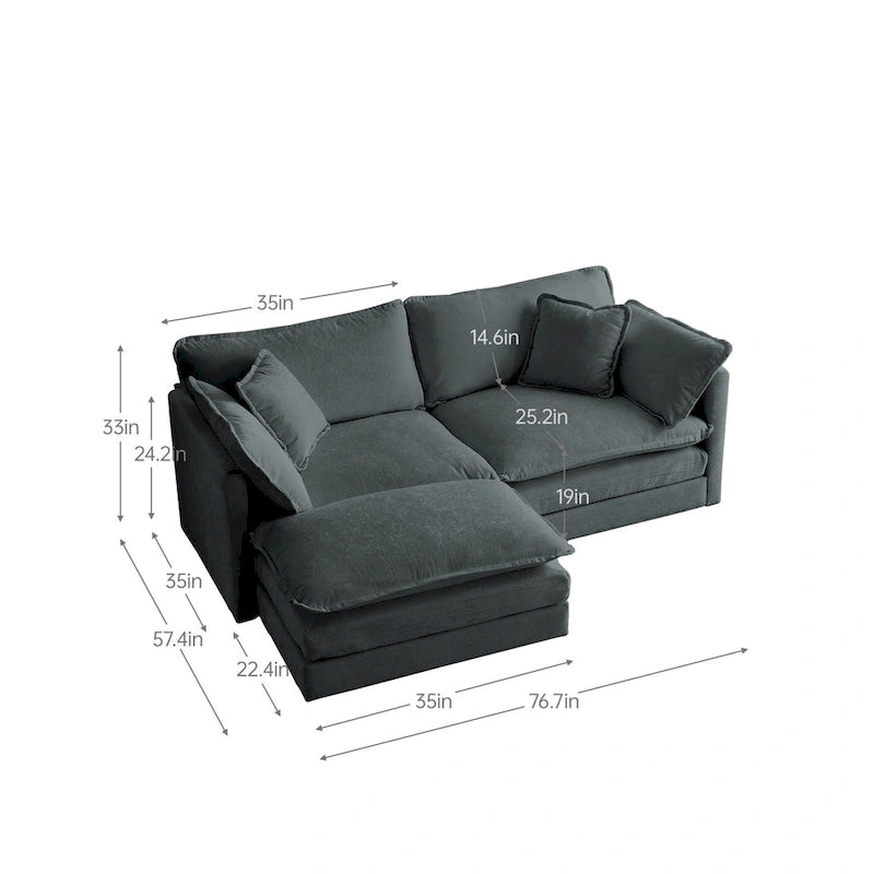 Canapé d'angle modulaire 3 pièces en chenille avec pouf