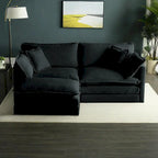 Canapé d'angle modulaire 3 pièces en chenille avec pouf