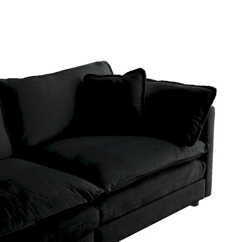 Canapé d'angle modulaire 3 pièces en chenille avec pouf