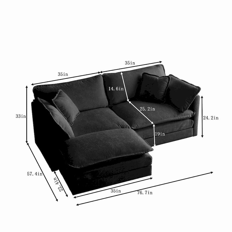 Canapé d'angle modulaire 3 pièces en chenille avec pouf