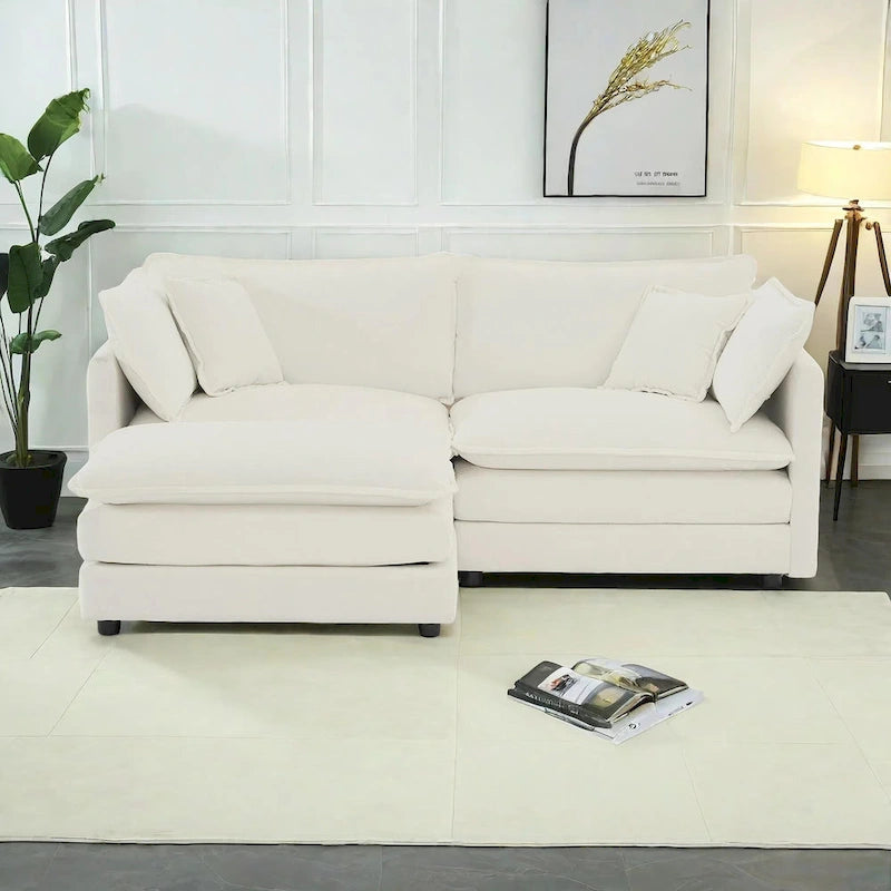 Canapé d'angle modulaire 3 pièces en chenille avec pouf