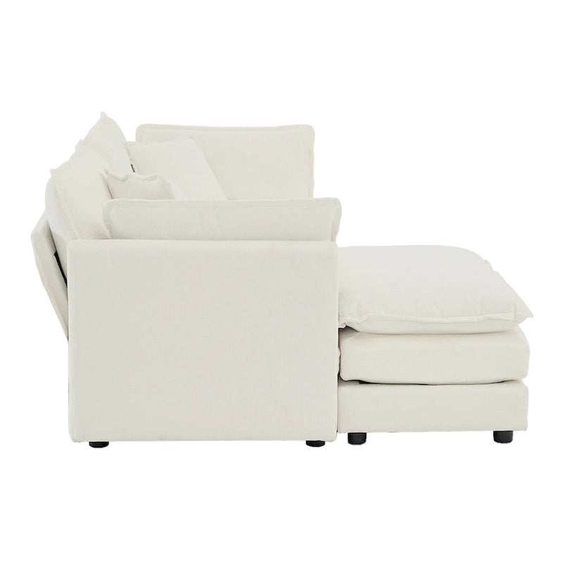 Canapé d'angle modulaire 3 pièces en chenille avec pouf