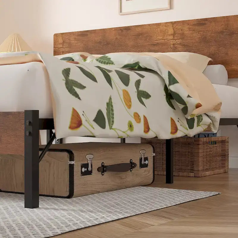 Cadre de lit Javlergo Elegant en fer forgé pour lit Queen avec tête et pied de lit en MDF - Style industriel moderne