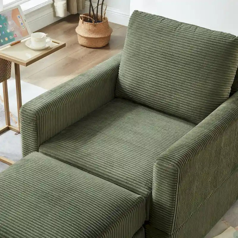 Fauteuil club classique en velours côtelé GDFStudio avec repose-pieds