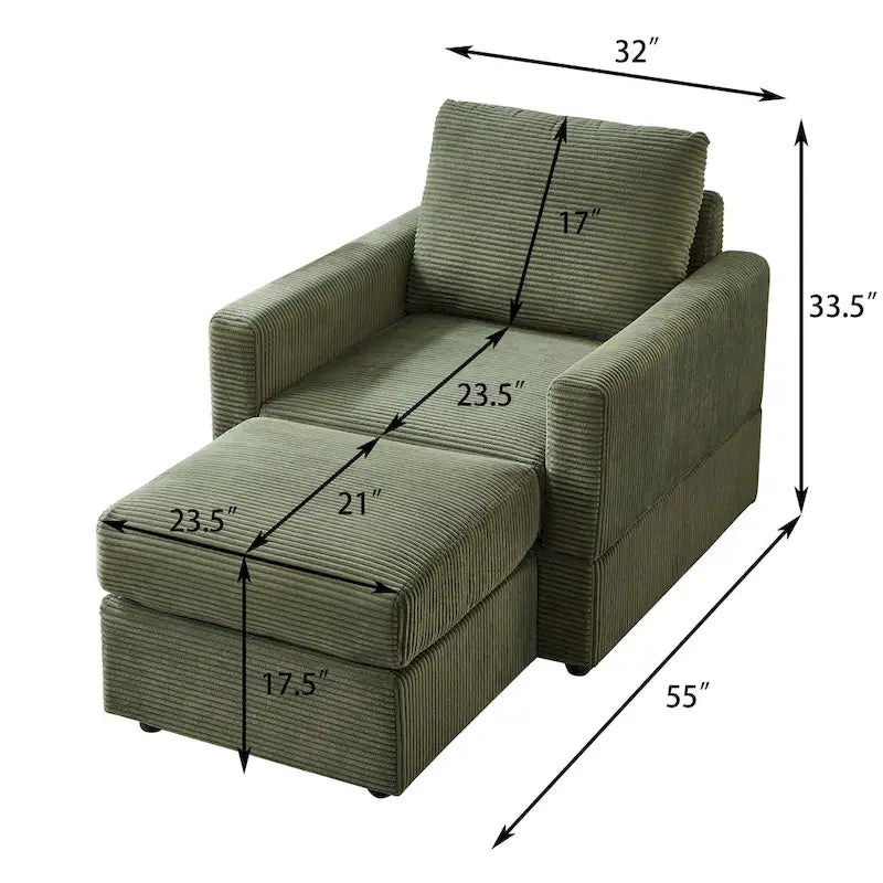 Fauteuil club classique en velours côtelé GDFStudio avec repose-pieds