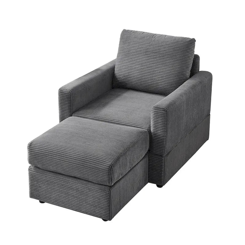 Fauteuil club classique en velours côtelé GDFStudio avec repose-pieds