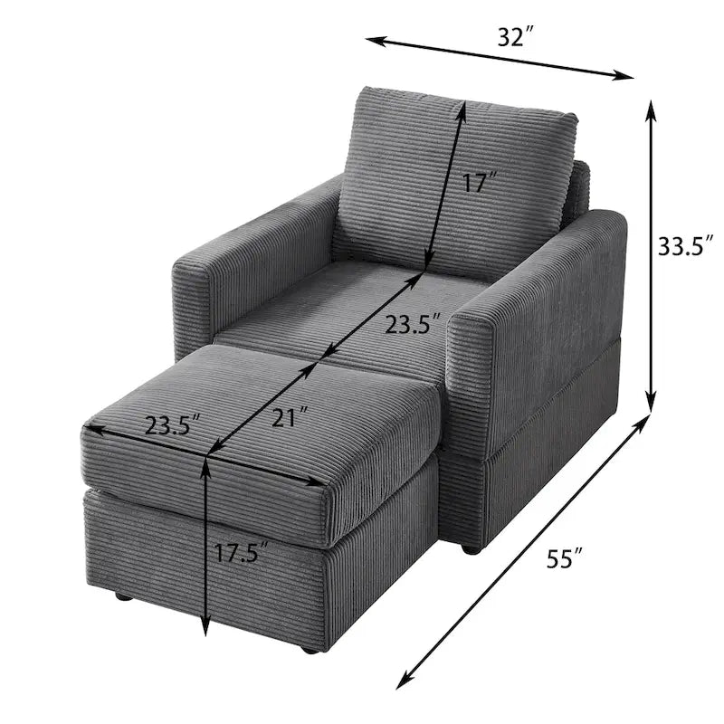 Fauteuil club classique en velours côtelé GDFStudio avec repose-pieds