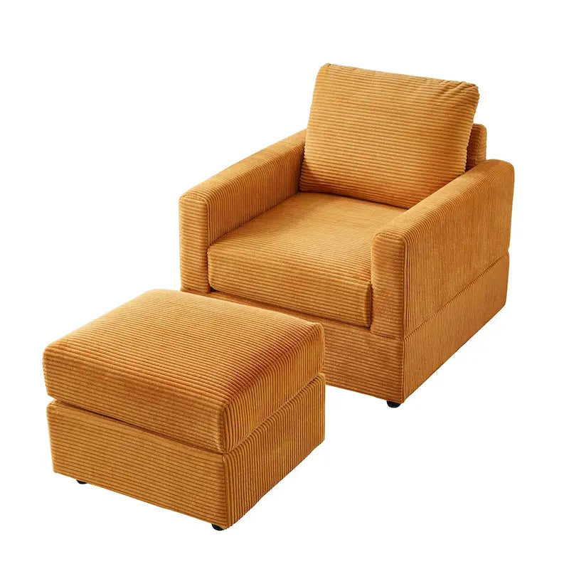 Fauteuil club classique en velours côtelé GDFStudio avec repose-pieds