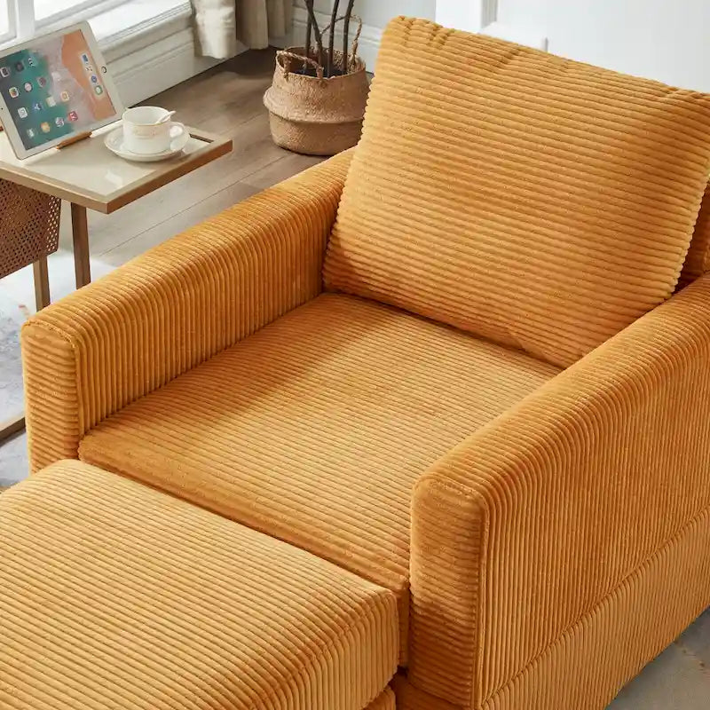 Fauteuil club classique en velours côtelé GDFStudio avec repose-pieds