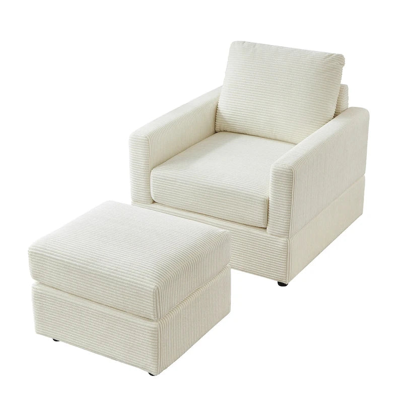 Fauteuil club classique en velours côtelé GDFStudio avec repose-pieds