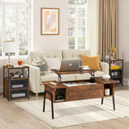 Ensemble de 3 pièces VECELO : table basse relevable avec rangement intégré et ensemble de 2 tables de chevet.