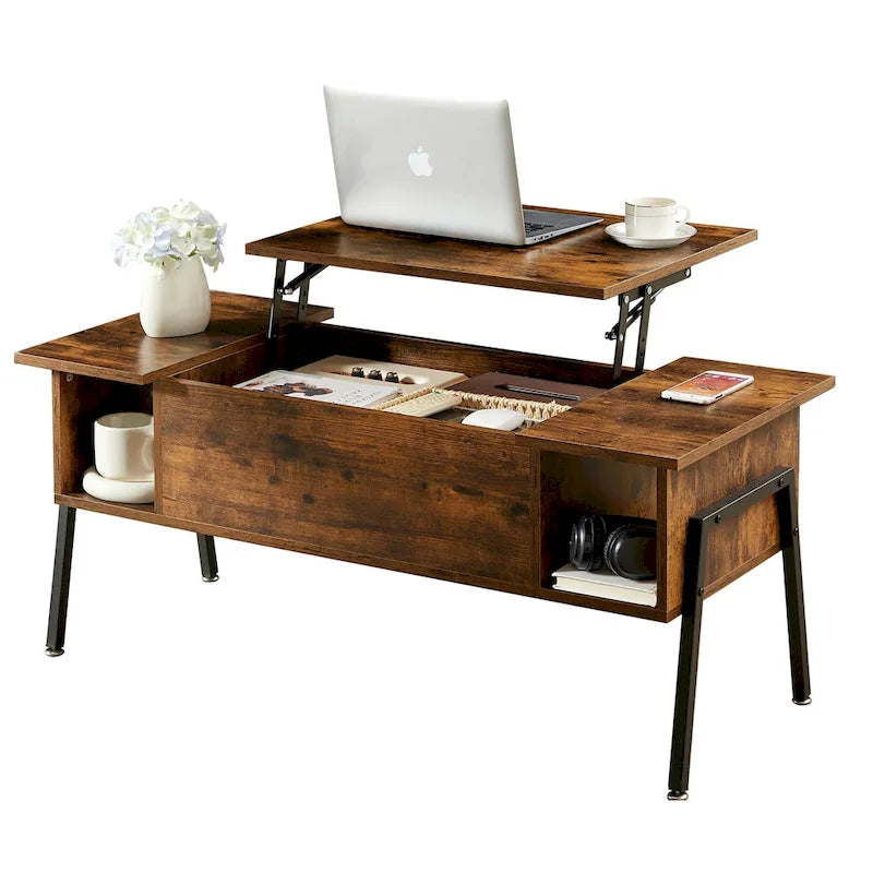 Ensemble de 3 pièces VECELO : table basse relevable avec rangement intégré et ensemble de 2 tables de chevet.