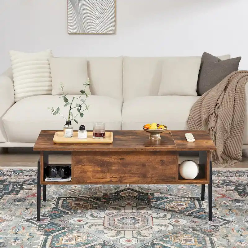 Ensemble de 3 pièces VECELO : table basse relevable avec rangement intégré et ensemble de 2 tables de chevet.