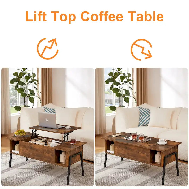 Ensemble de 3 pièces VECELO : table basse relevable avec rangement intégré et ensemble de 2 tables de chevet.