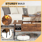 Ensemble de 3 pièces VECELO : table basse relevable avec rangement intégré et ensemble de 2 tables de chevet.