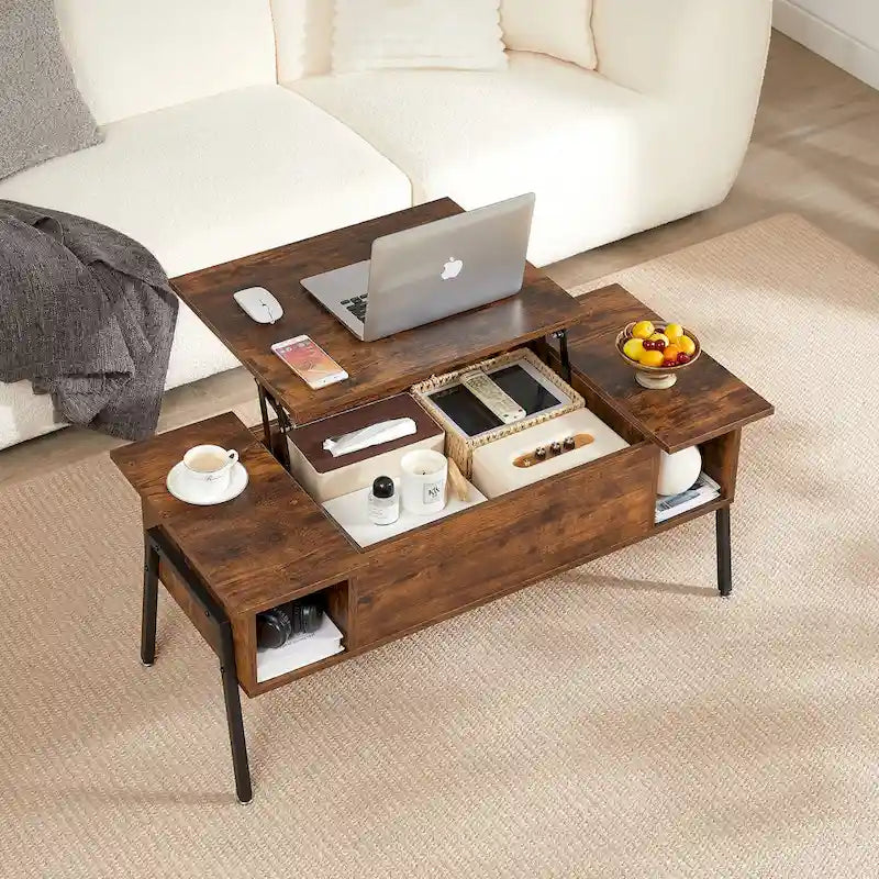 Ensemble de 3 pièces VECELO : table basse relevable avec rangement intégré et ensemble de 2 tables de chevet.