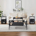 Ensemble de 3 pièces VECELO : table basse relevable avec rangement intégré et ensemble de 2 tables de chevet.