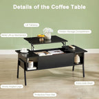 Ensemble de 3 pièces VECELO : table basse relevable avec rangement intégré et ensemble de 2 tables de chevet.