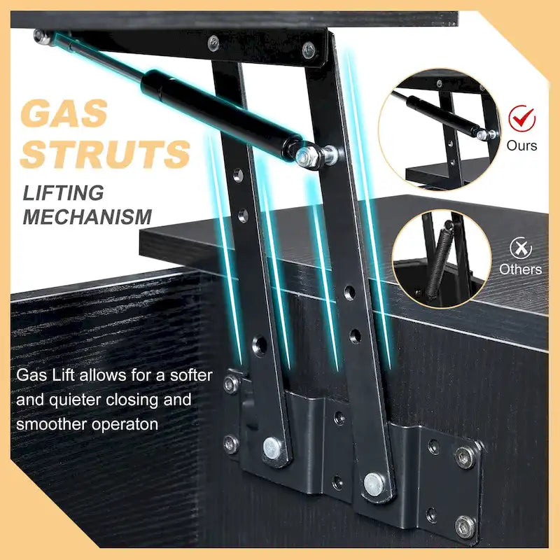 Ensemble de 3 pièces VECELO : table basse relevable avec rangement intégré et ensemble de 2 tables de chevet.