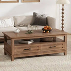 Farmhouse Coffee Table with Drawers and Open Shelf - N/A