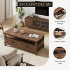 Table basse de style campagnard avec tiroirs et étagère ouverte - Non disponible