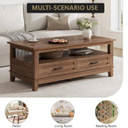 Table basse de style campagnard avec tiroirs et étagère ouverte - Non disponible