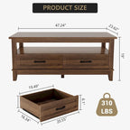 Table basse de style campagnard avec tiroirs et étagère ouverte - Non disponible