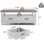 Table basse de style campagnard avec tiroirs et étagère ouverte - Non disponible