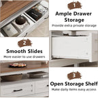 Table basse de style campagnard avec tiroirs et étagère ouverte - Non disponible