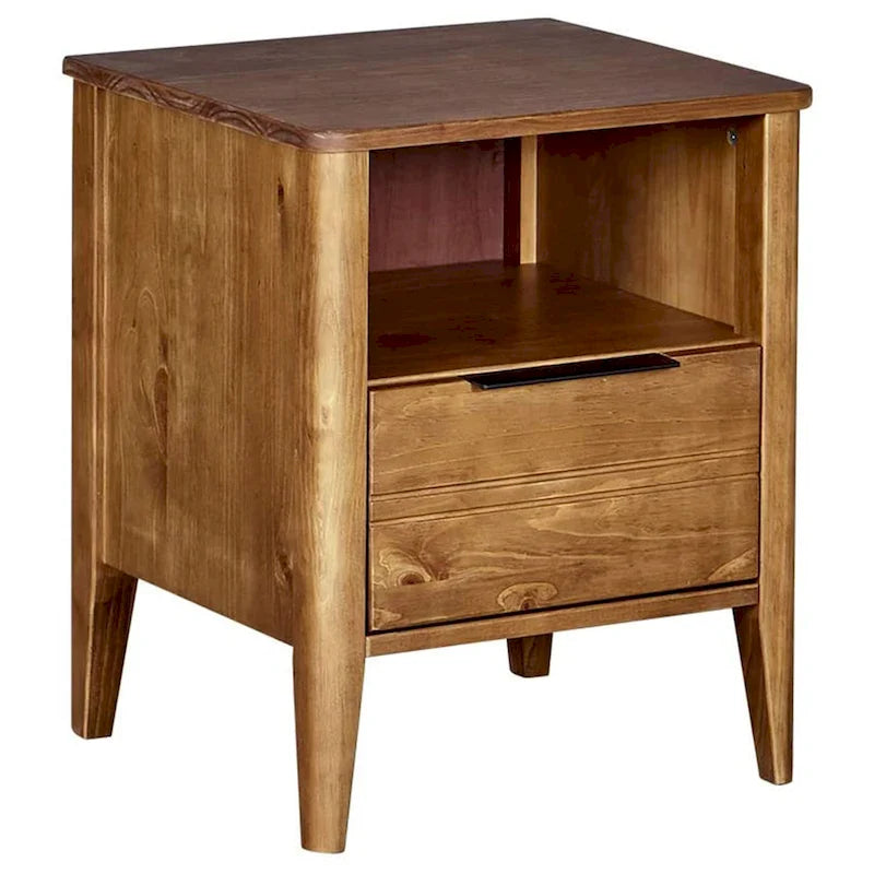 MUSEHOMEINC California Classic 1 Drawer Wooden Nightstand End Table, Honey Brown - 19.40