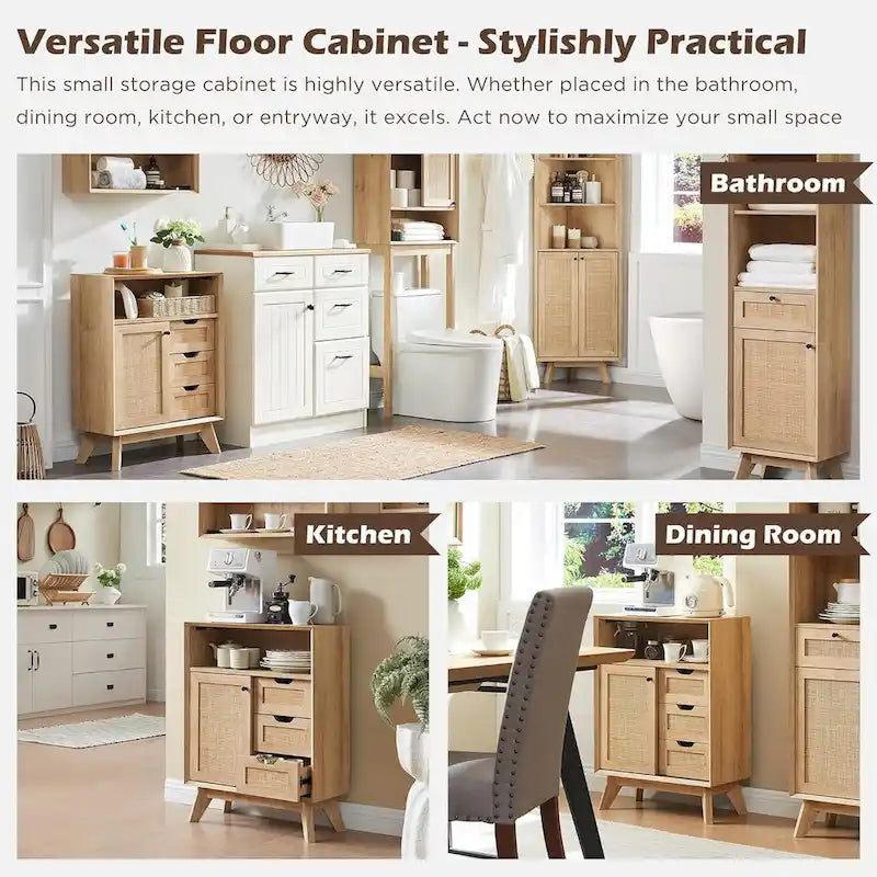 Petit meuble de salle de bain en rotin naturel, meuble de rangement moderne