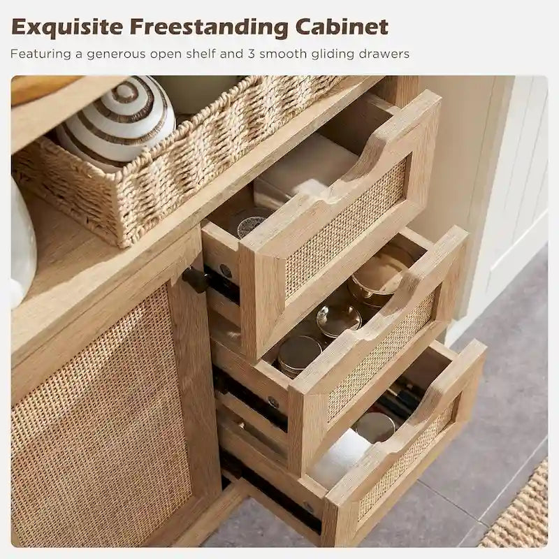 Petit meuble de salle de bain en rotin naturel, meuble de rangement moderne