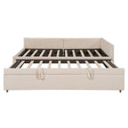 Lit de jour capitonné avec lit gigogne escamotable simple, cadre de lit de jour double, canapé-lit avec dossier en L et motif rayé