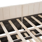 Lit de jour capitonné avec lit gigogne escamotable simple, cadre de lit de jour double, canapé-lit avec dossier en L et motif rayé